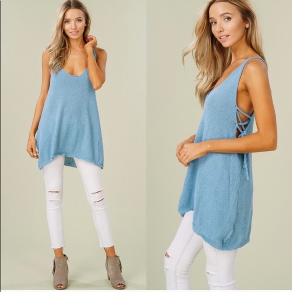 CHRISSIE Lace up Tank Top - BLACK - Picture 3 of 3